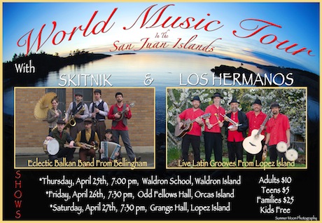 Poster for the Skitnik World Music tour with Los Hermanos in the San Juan Islands